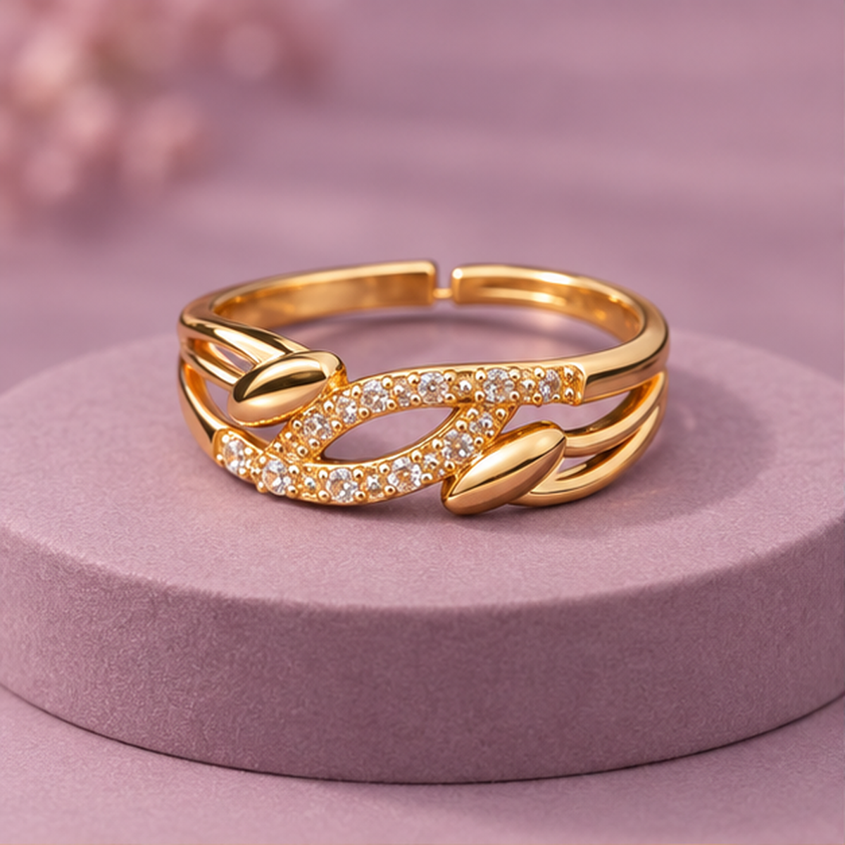 Ananta Leaf Infinity Sparkle Gold-Tone Ring by MyJhumki