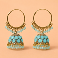 Aqua Noor Hoop Jhumka Earrings – Gold-Tone Beaded Design by MyJhumki