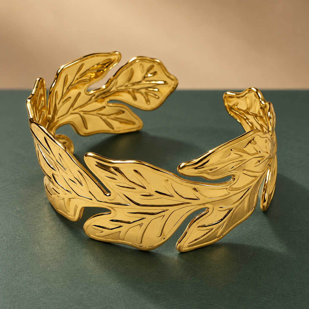 Aurelia Sculpted Leaf Gold Cuff Bracelet | MyJhumki