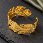 Aurelia Sculpted Leaf Gold Cuff Bracelet | MyJhumki