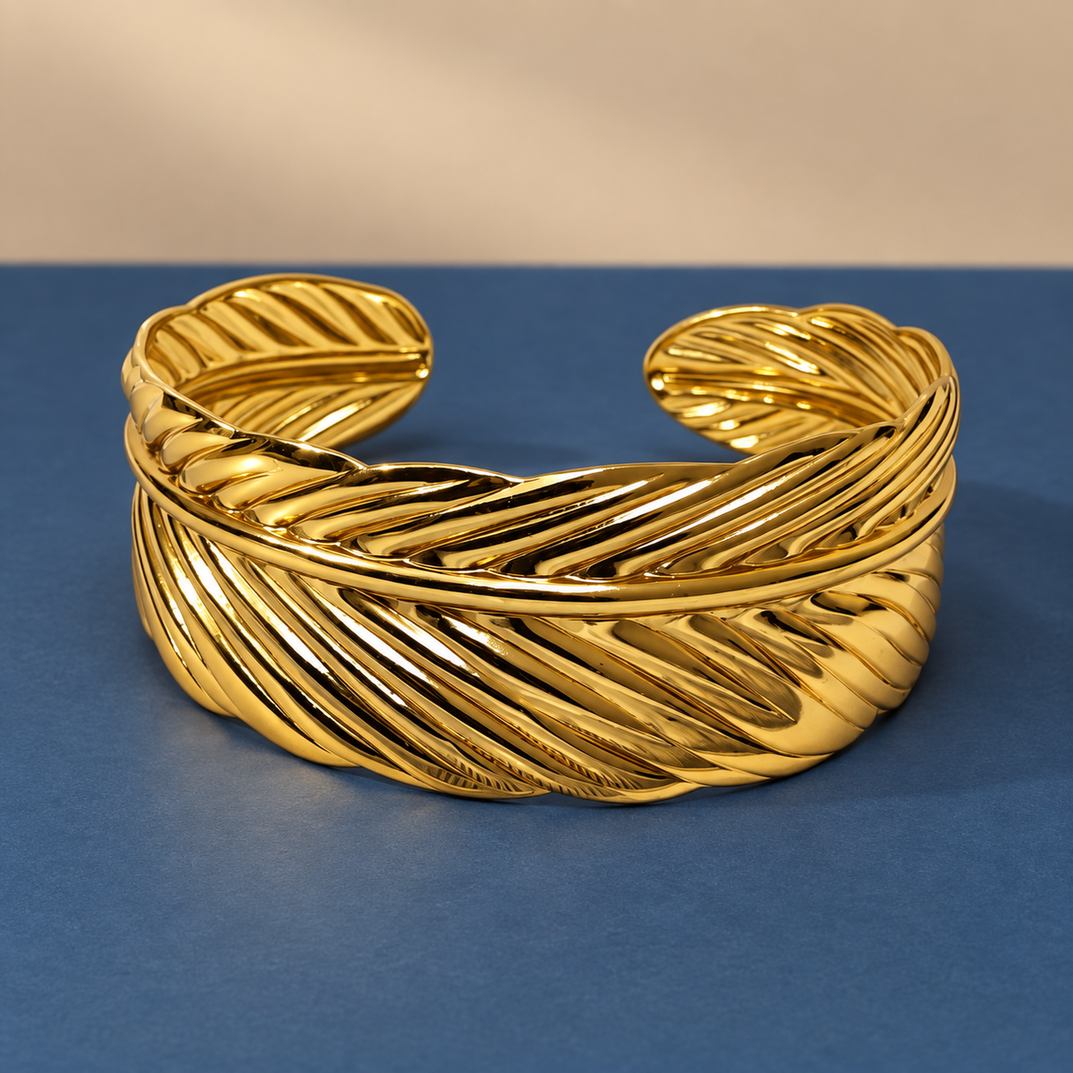 Avira Feather Crossover Gold Cuff Bracelet | MyJhumki