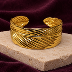 Avira Feather Crossover Gold Cuff Bracelet | MyJhumki