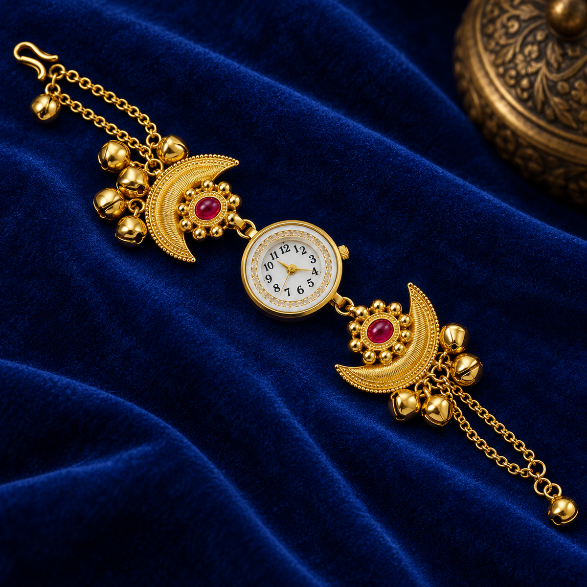 Chandrika Ruby Crescent Ghungroo Kashmiri Watch | MyJhumki