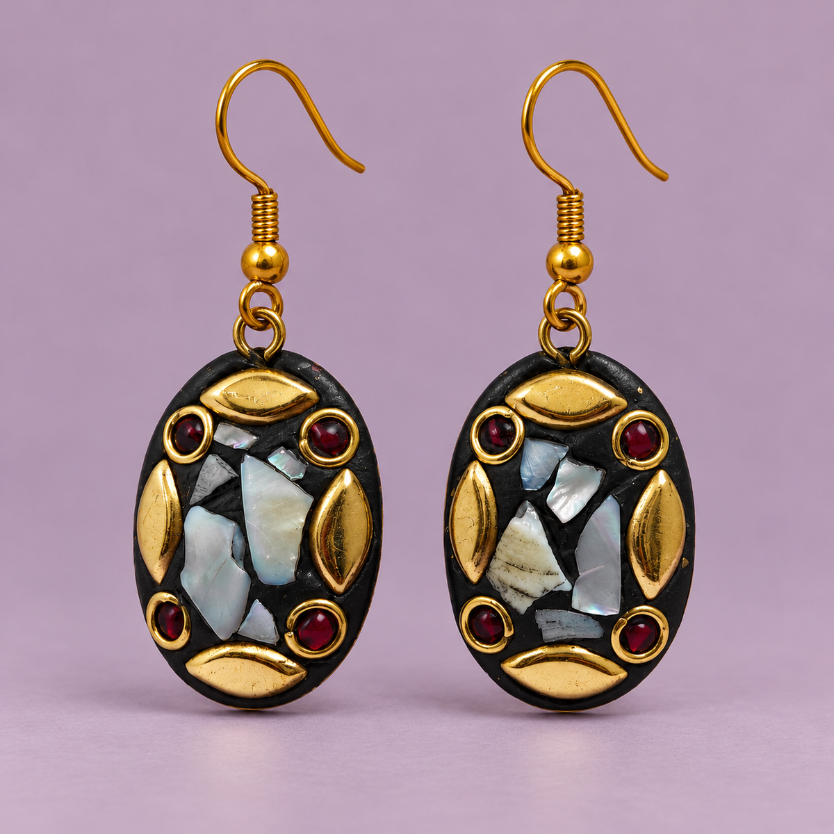 Chandrika Silver Mosaic Antique Oval Earrings | MyJhumki