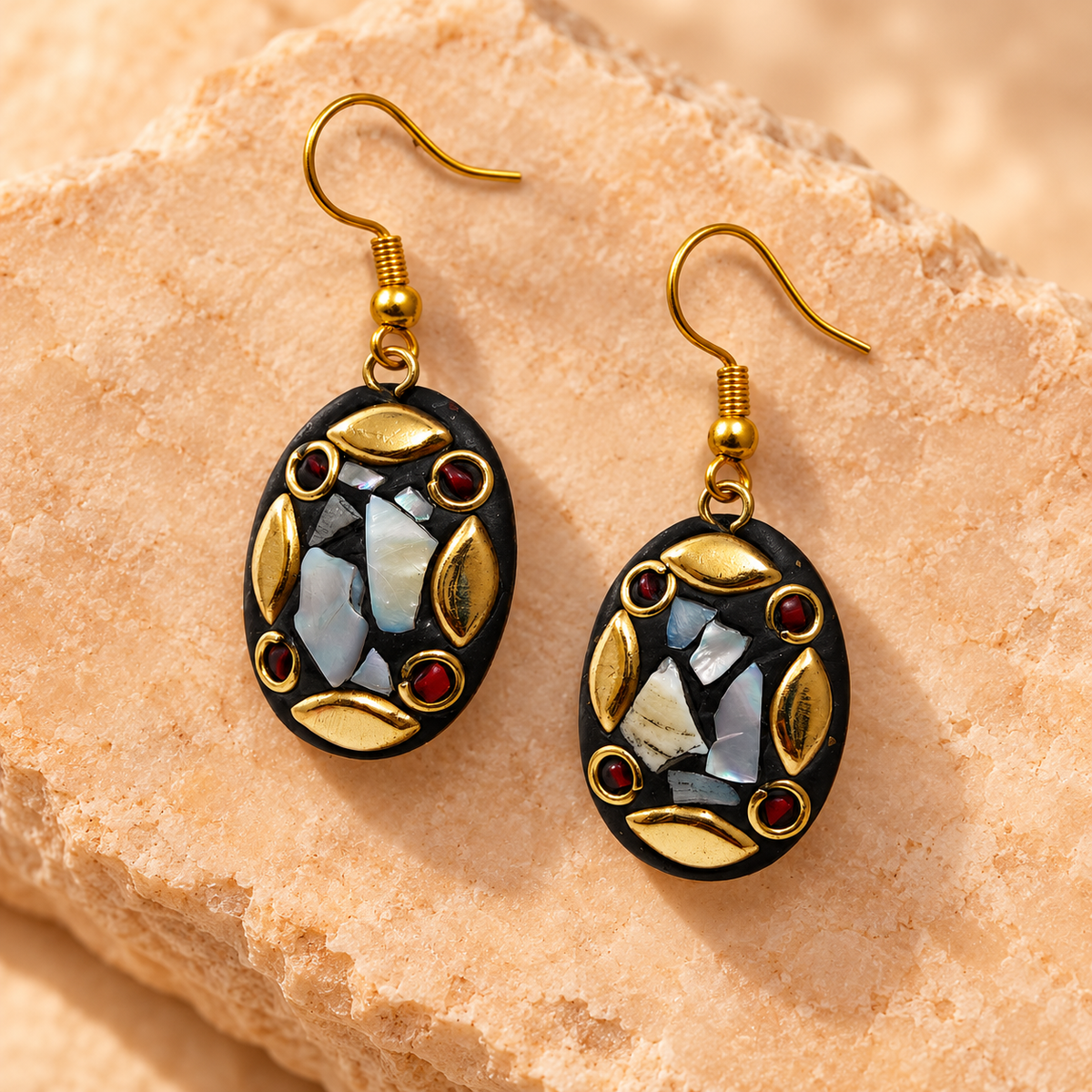 Chandrika Silver Mosaic Antique Oval Earrings | MyJhumki
