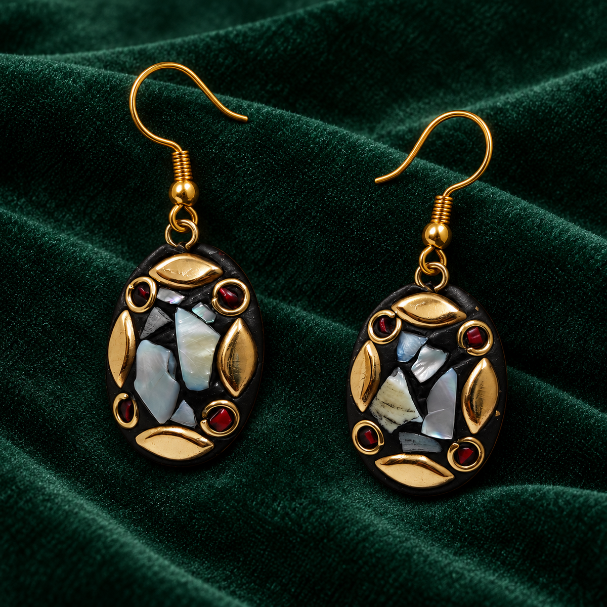 Chandrika Silver Mosaic Antique Oval Earrings | MyJhumki