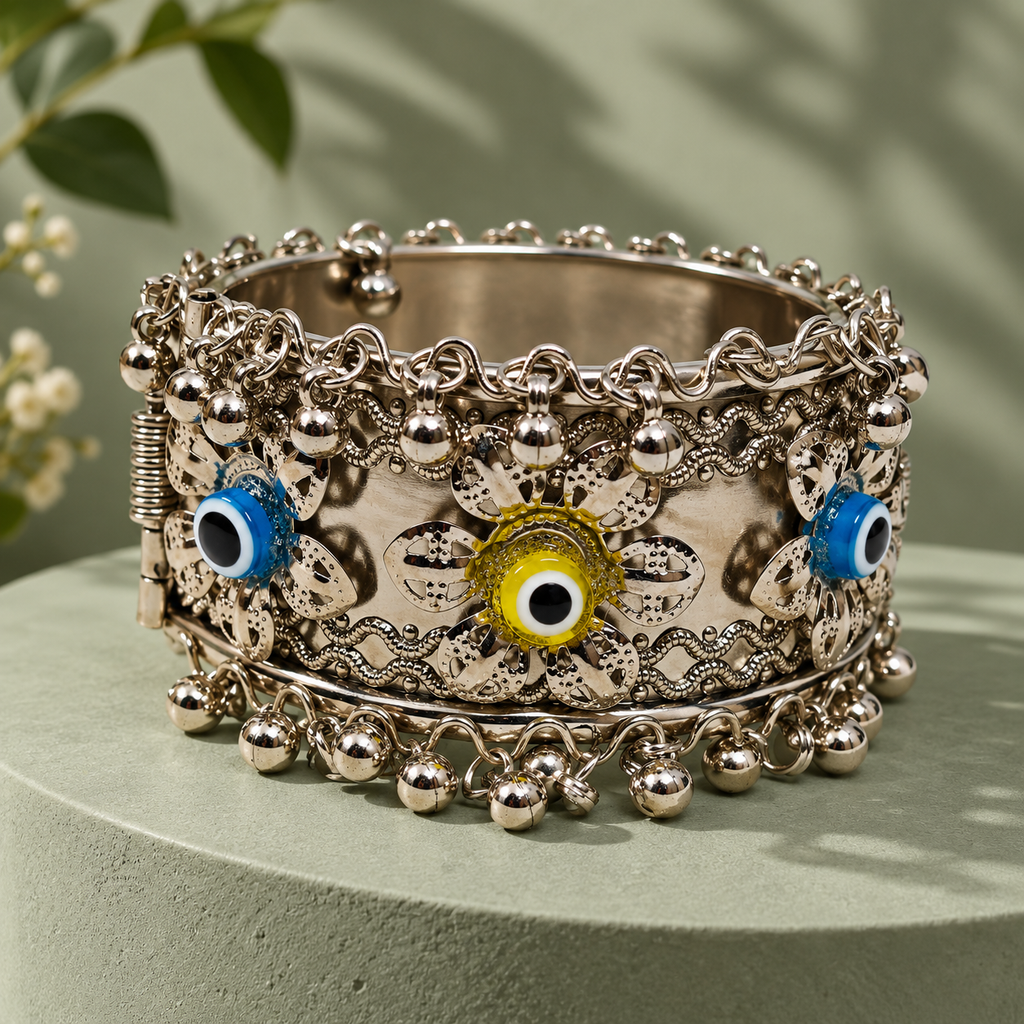Drishti Blue Yellow Evil Eye Cuff Bracelet | MyJhumki