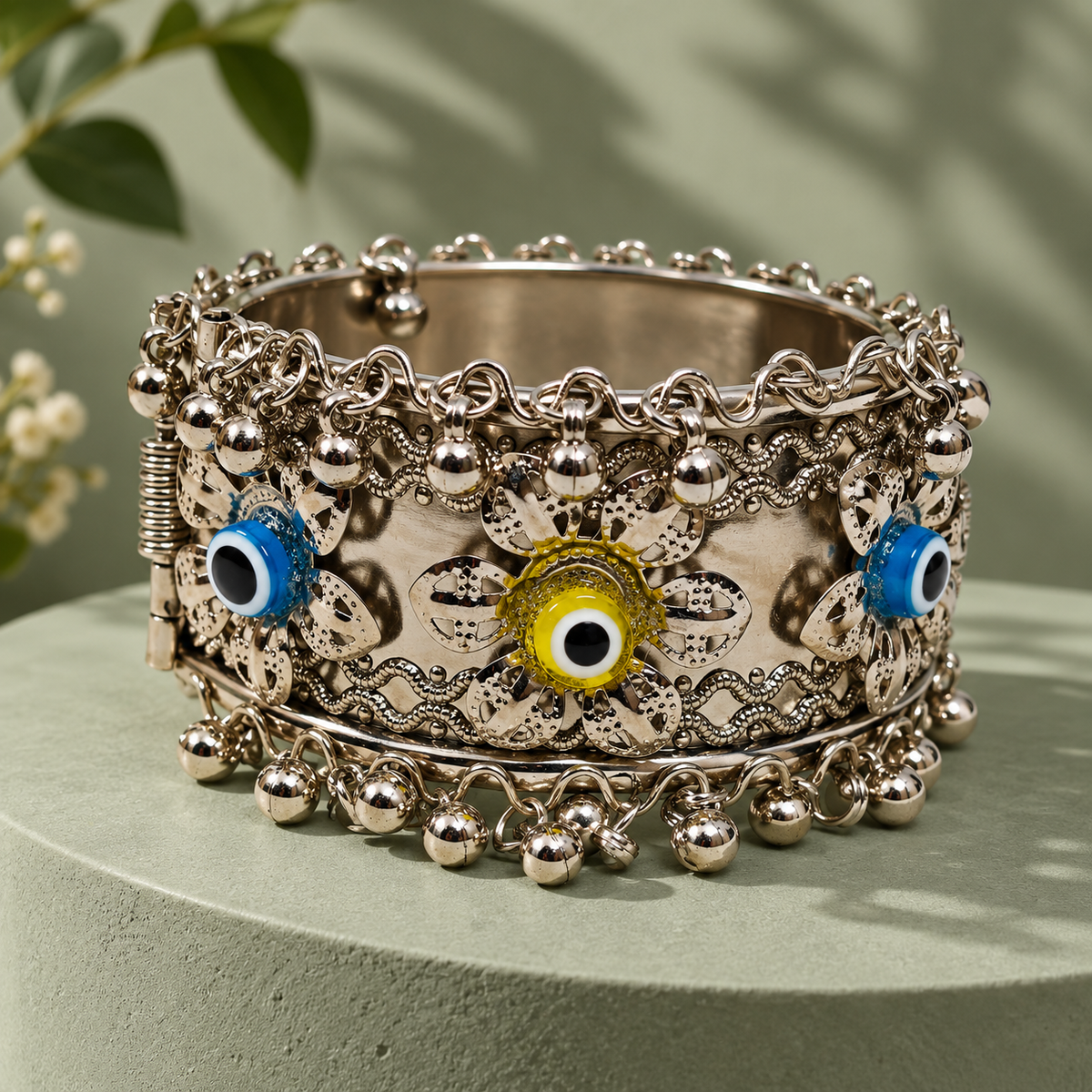 Drishti Blue Yellow Evil Eye Cuff Bracelet | MyJhumki