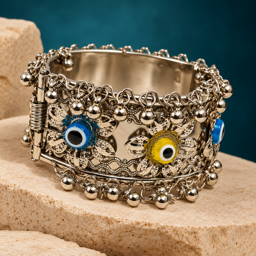 Drishti Blue Yellow Evil Eye Cuff Bracelet | MyJhumki