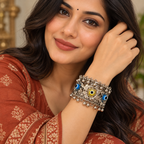 Drishti Blue Yellow Evil Eye Cuff Bracelet | MyJhumki