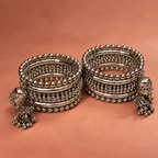 Ghunghroo Bead Row Oxidised Cuff Bracelet Pair | MyJhumki
