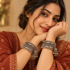 Ghunghroo Bead Row Oxidised Cuff Bracelet Pair | MyJhumki