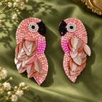 Gulabi Blush Parrot Statement Earrings | MyJhumki
