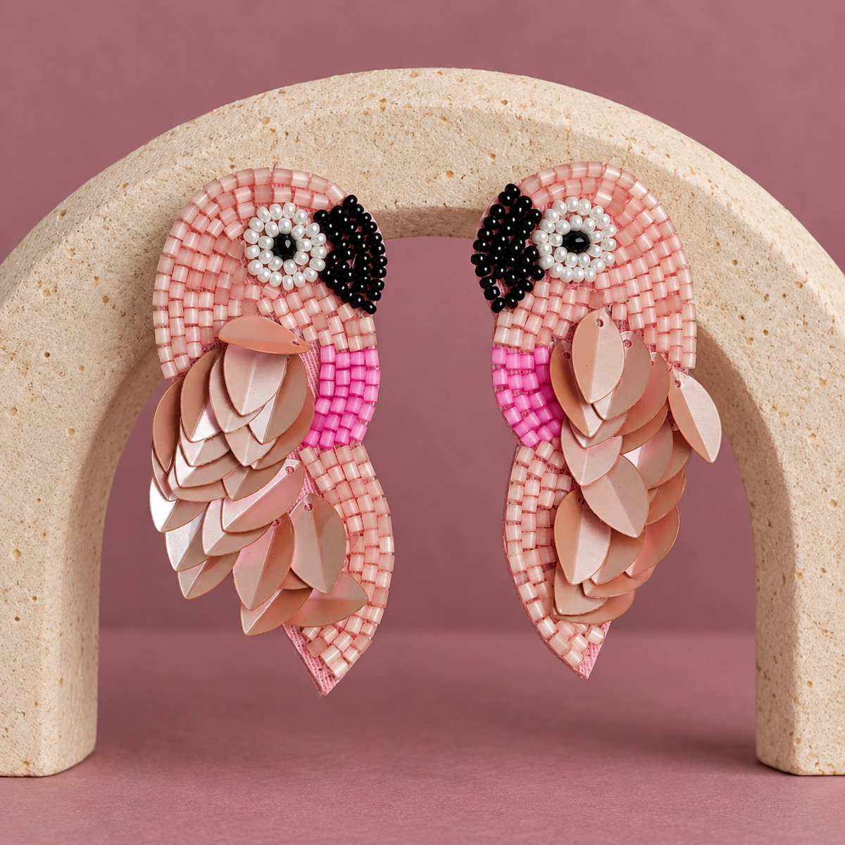 Gulabi Blush Parrot Statement Earrings | MyJhumki