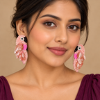 Gulabi Blush Parrot Statement Earrings | MyJhumki