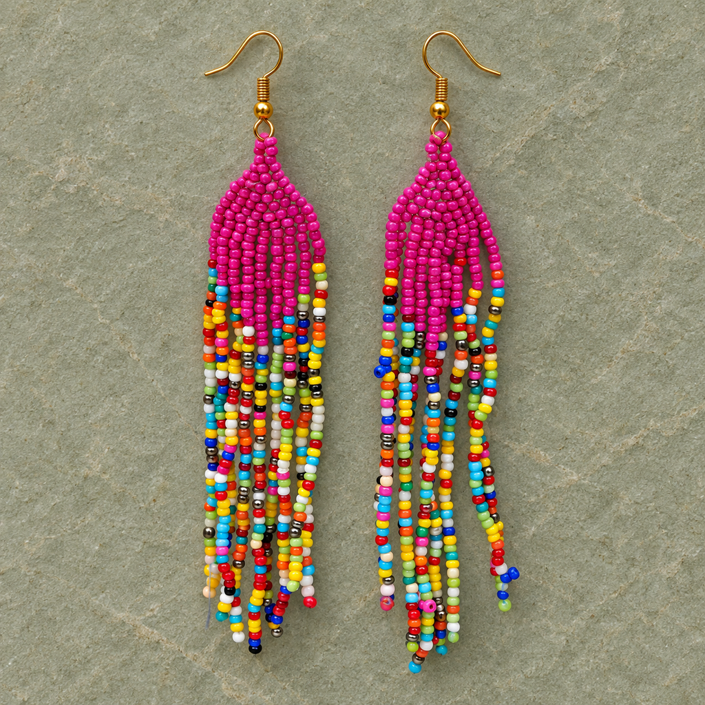 Gulabi Multicolour Beaded Tassel Earrings | MyJhumki