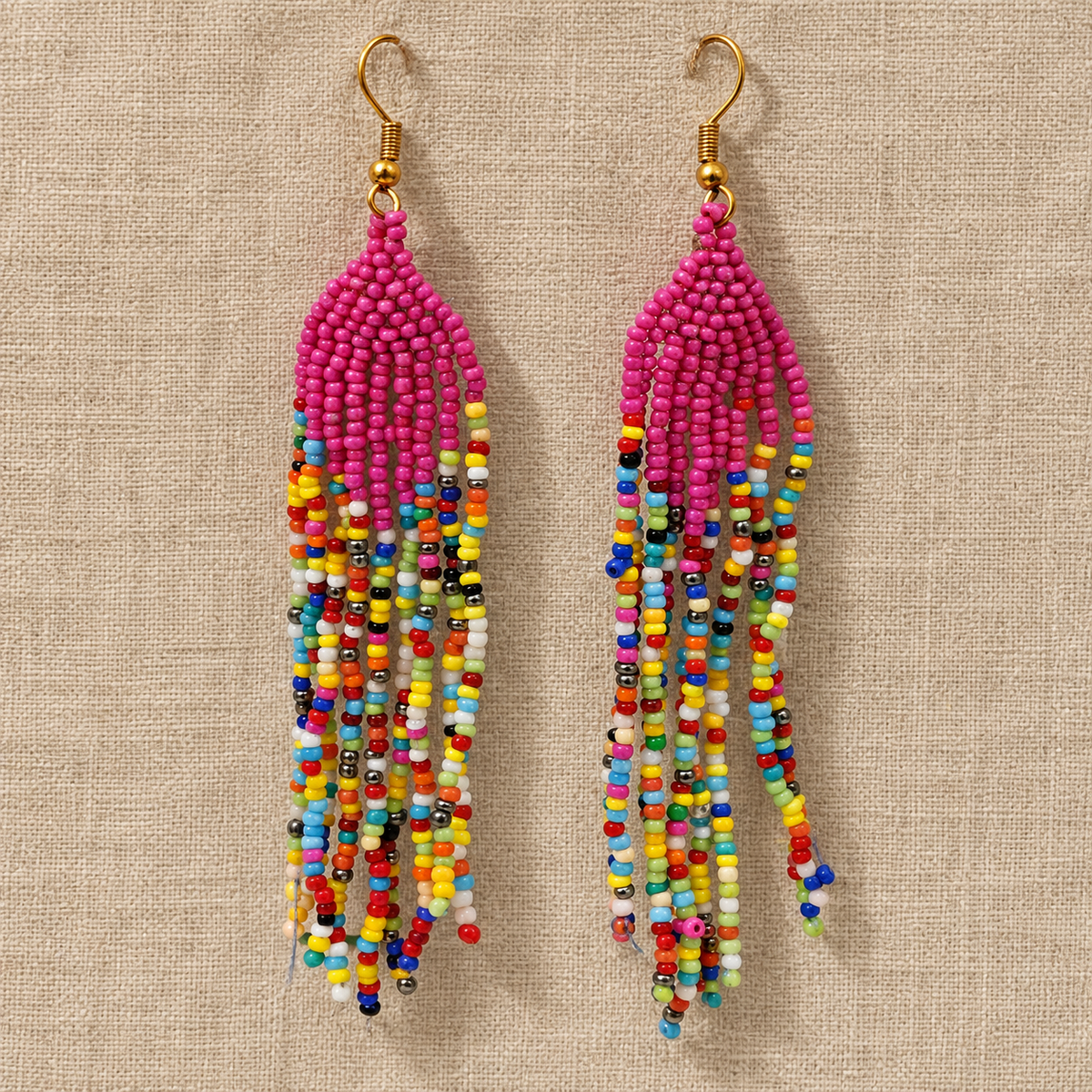 Gulabi Multicolour Beaded Tassel Earrings | MyJhumki