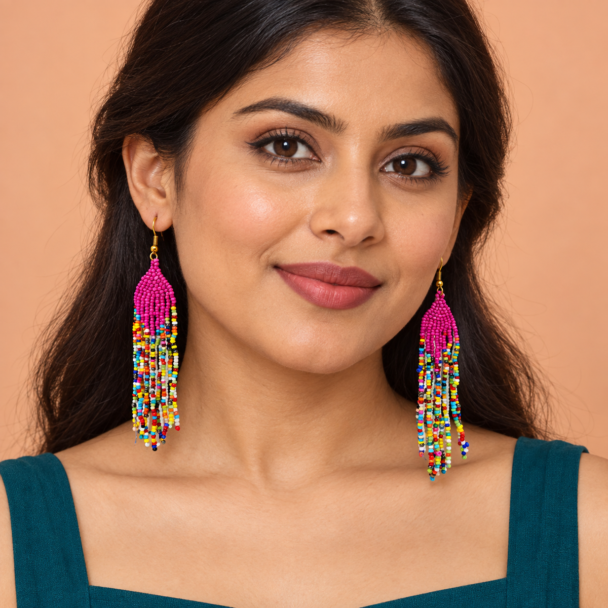 Gulabi Multicolour Beaded Tassel Earrings | MyJhumki