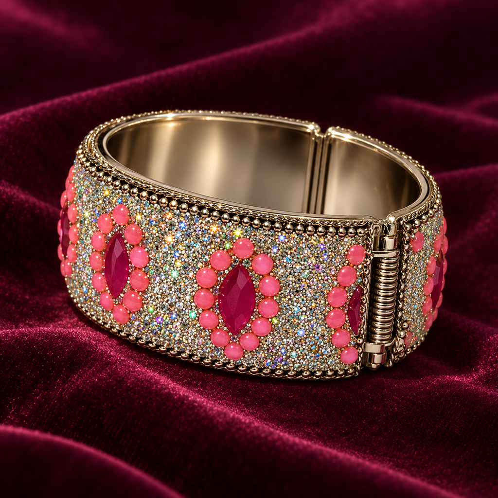 Gulabi Nazar Pink Crystal Hinged Cuff Bracelet | MyJhumki