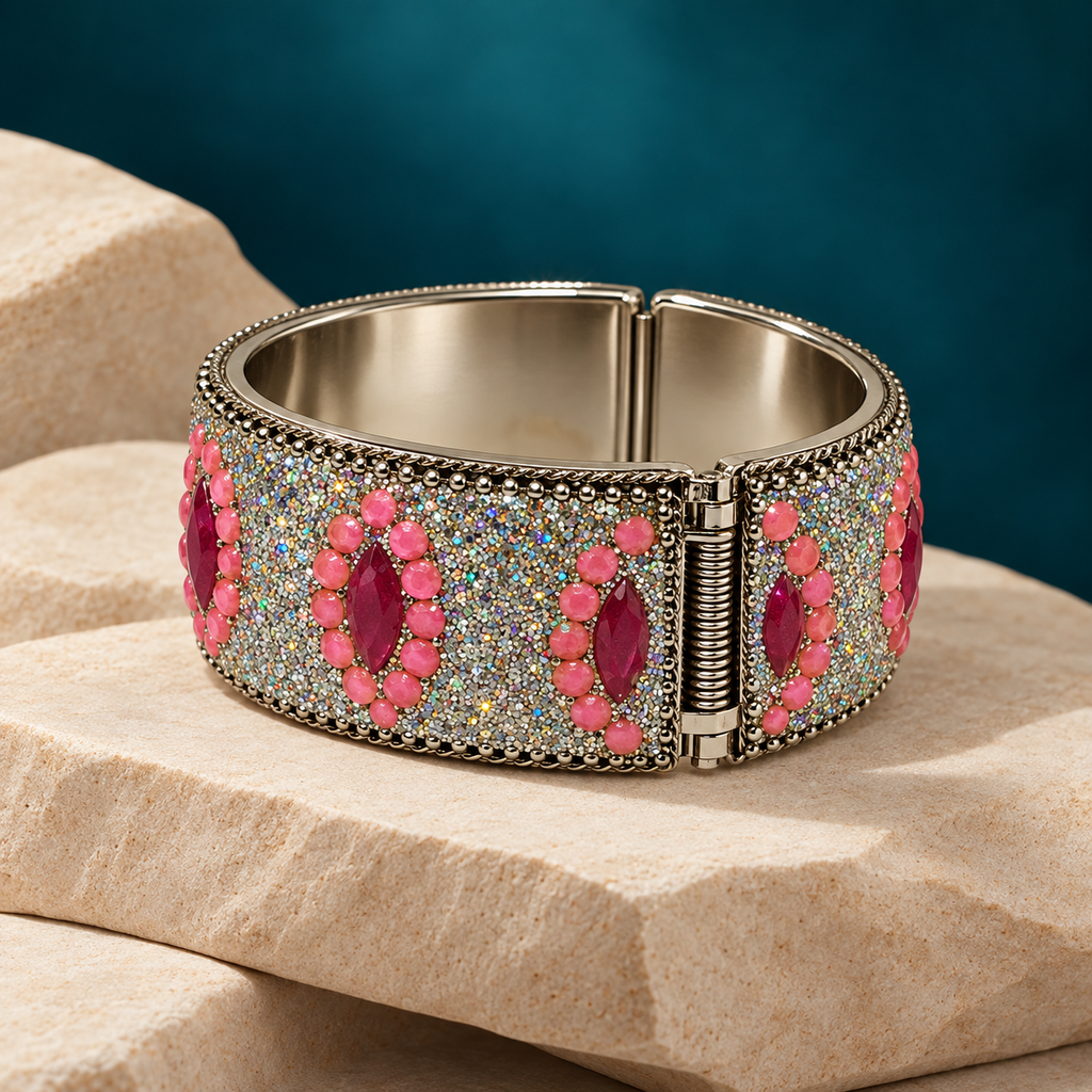 Gulabi Nazar Pink Crystal Hinged Cuff Bracelet | MyJhumki