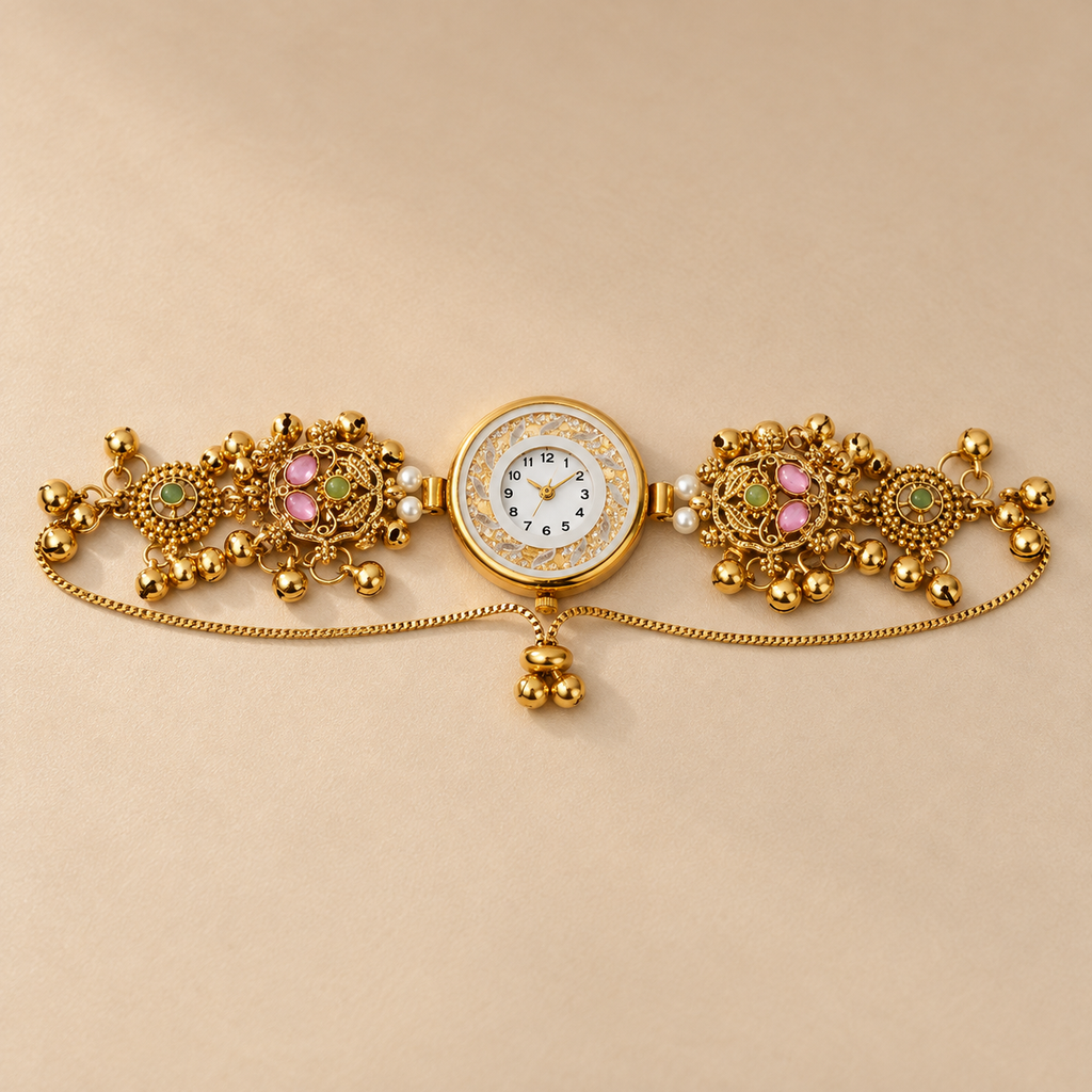 Gulabi Noor Floral Pearl Kashmiri Jewellery Watch by MyJhumki