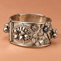 Gulbahar Floral Oxidised Silver Cuff Bracelet | MyJhumki