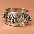 Gulbahar Floral Oxidised Silver Cuff Bracelet | MyJhumki