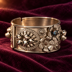 Gulbahar Floral Oxidised Silver Cuff Bracelet | MyJhumki