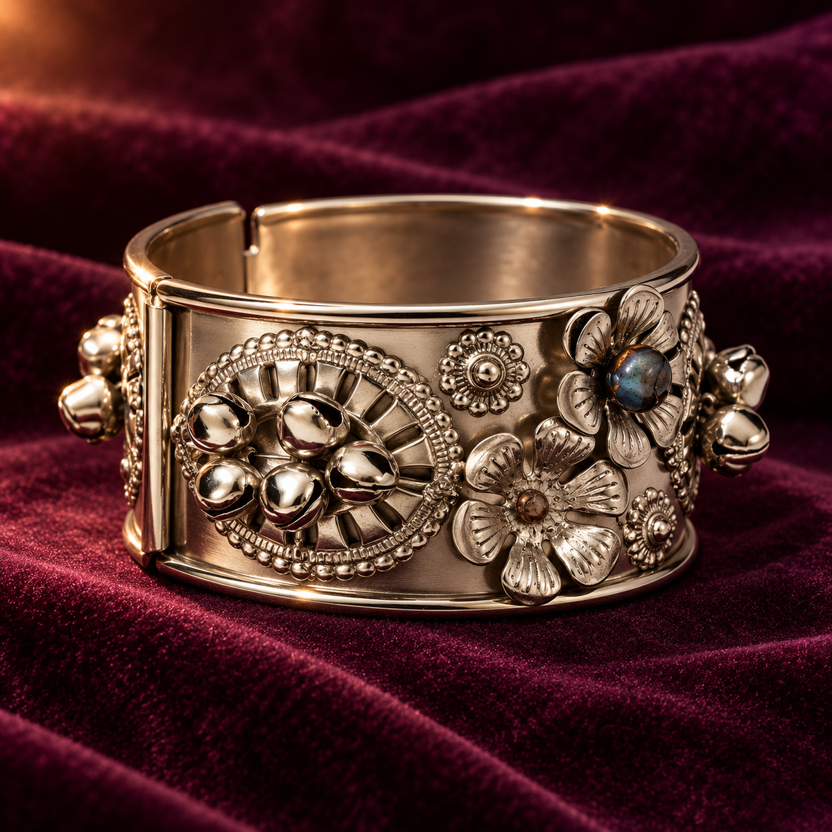 Gulbahar Floral Oxidised Silver Cuff Bracelet | MyJhumki