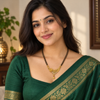 Model wearing the Gulnaar Geometric Rose Gold-Tone Mangalsutra with an emerald outfit
