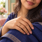 Model wearing the Gulnaar Pinwheel Floral Rose Gold-Tone Ring — close-up
