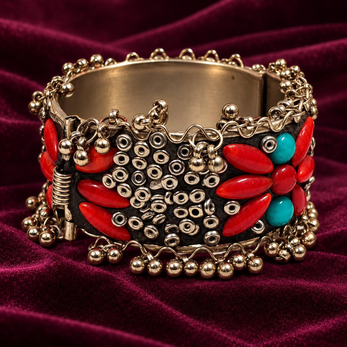 Gulnaar Red Turquoise Floral Cuff Bracelet | MyJhumki
