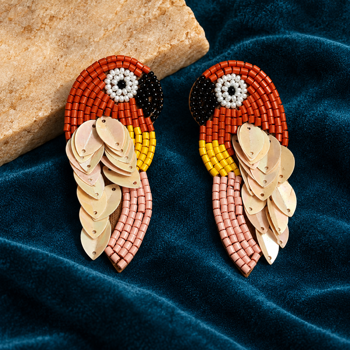 Gulnaar Rust Parrot Statement Earrings | MyJhumki