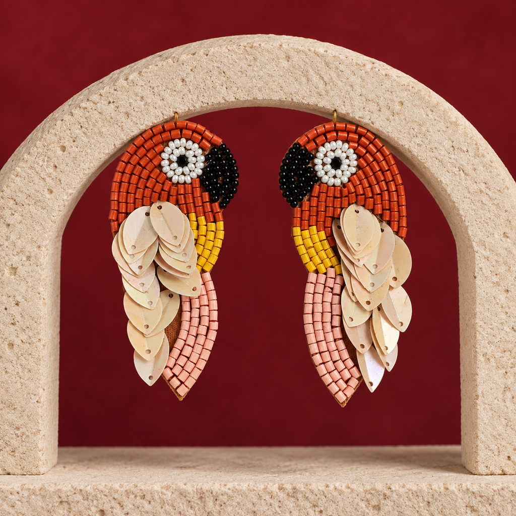 Gulnaar Rust Parrot Statement Earrings | MyJhumki
