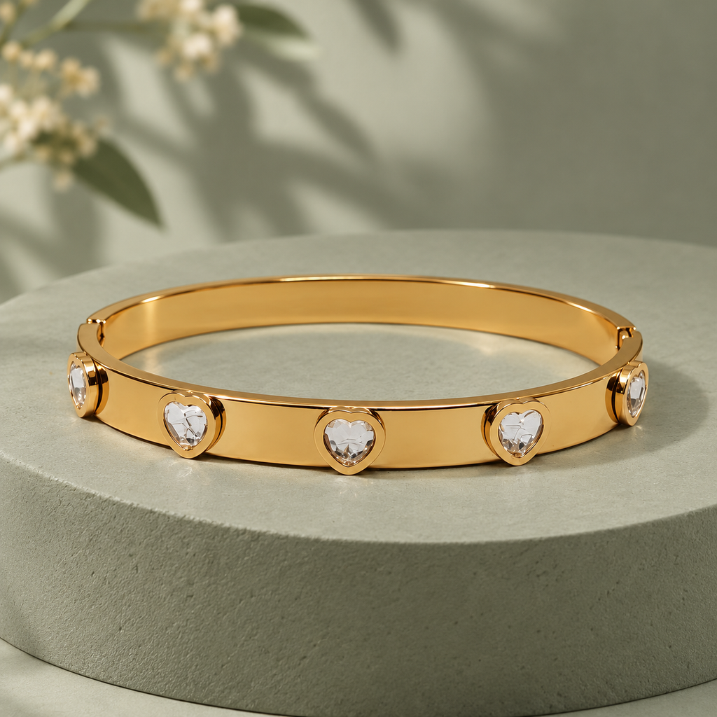 Hridaya Crystal Heart Gold Bracelet | MyJhumki