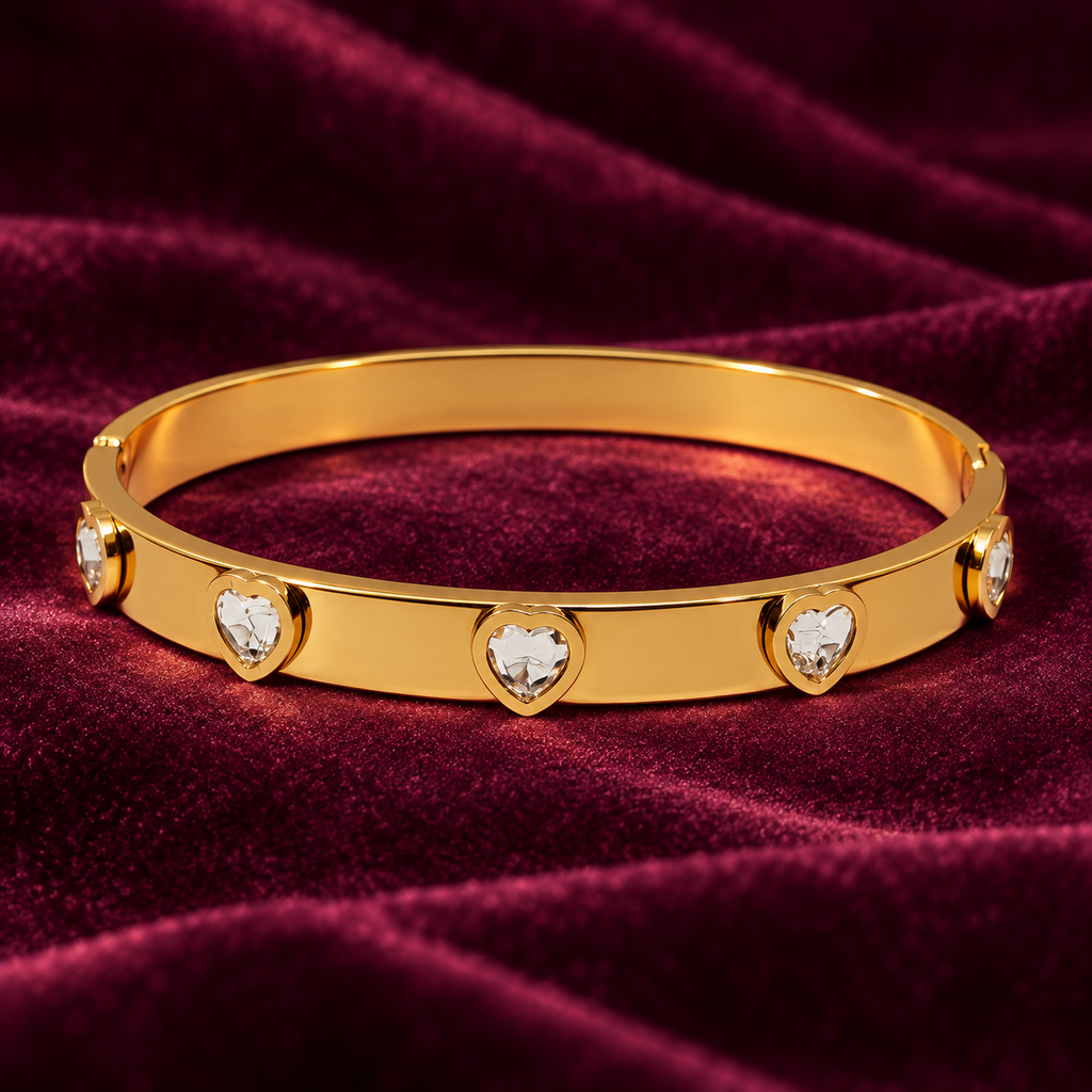 Hridaya Crystal Heart Gold Bracelet | MyJhumki