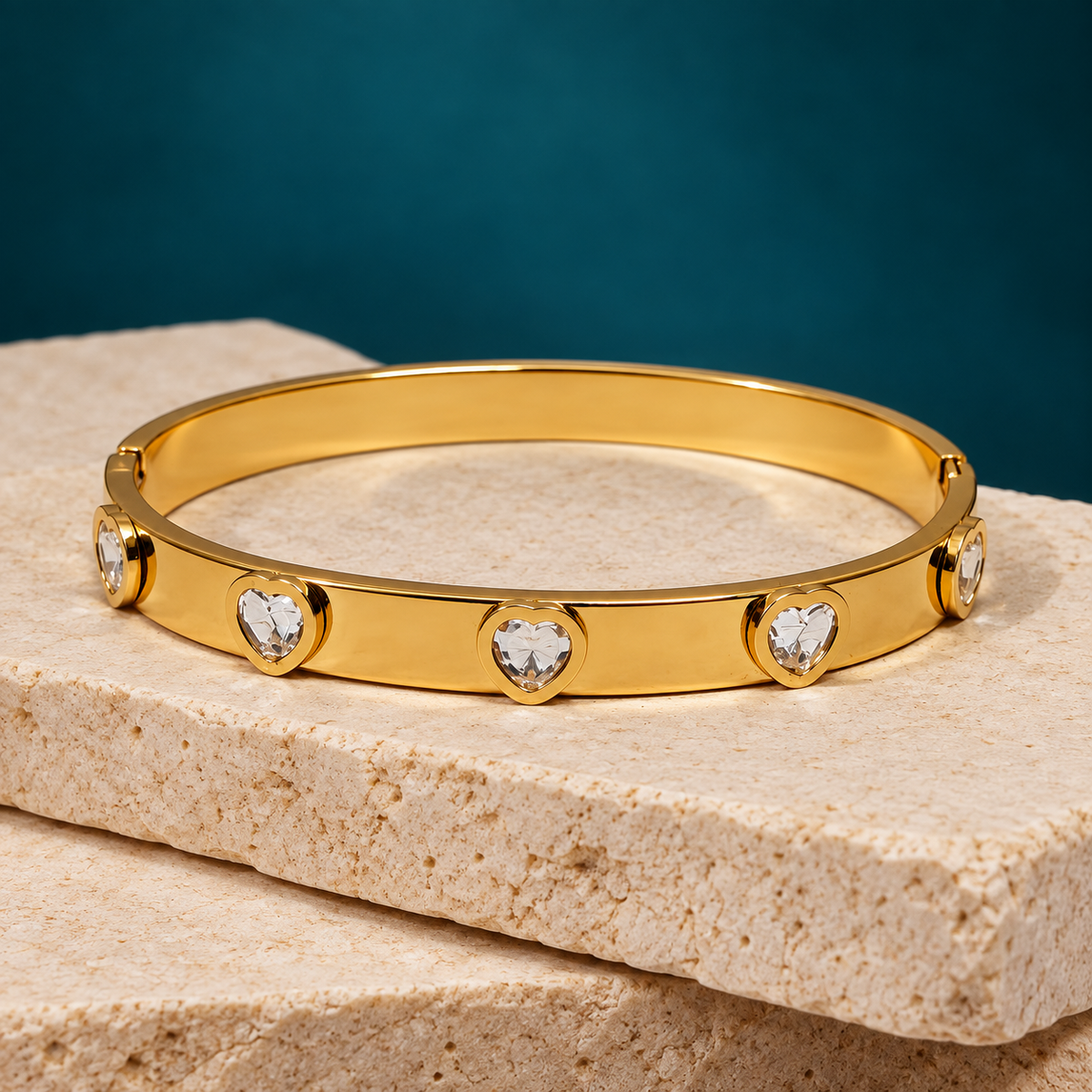 Hridaya Crystal Heart Gold Bracelet | MyJhumki