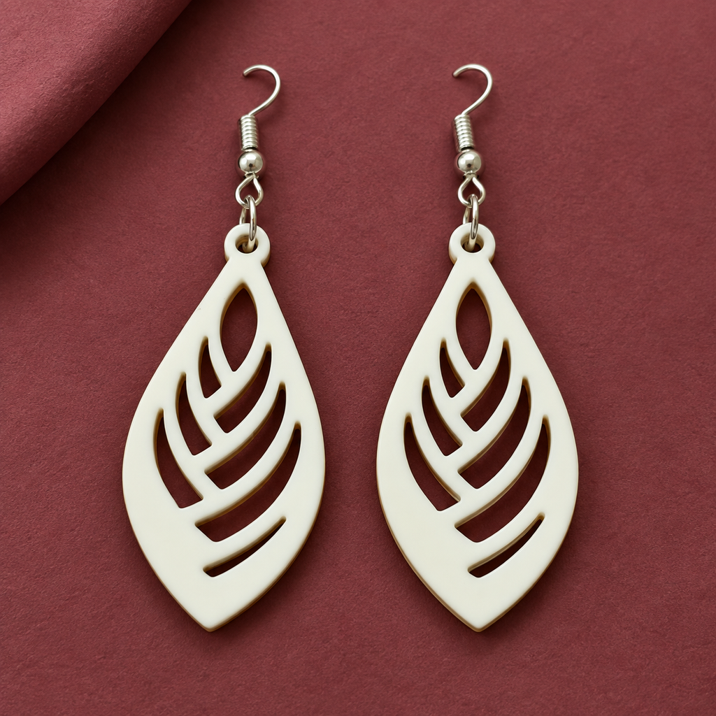 Ira Ivory Leaf Cutwork Earrings | MyJhumki