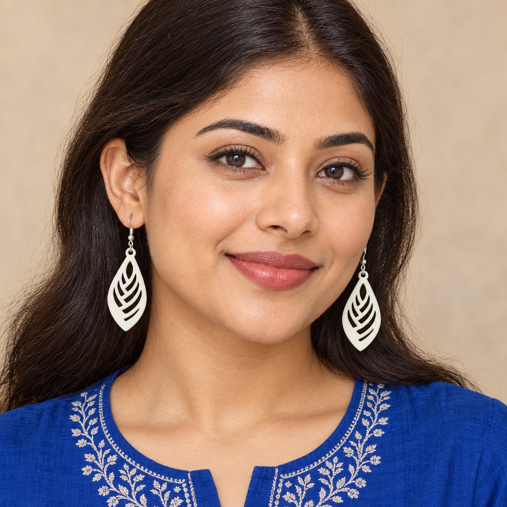 Ira Ivory Leaf Cutwork Earrings | MyJhumki