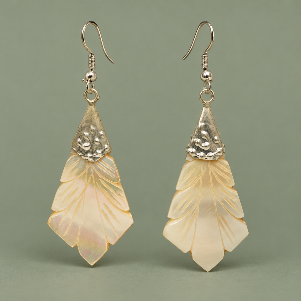 Ivana Ivory Carved Fan Earrings | MyJhumki