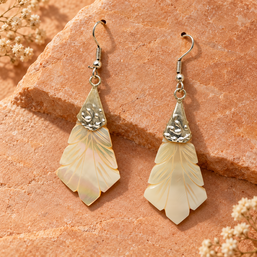 Ivana Ivory Carved Fan Earrings | MyJhumki