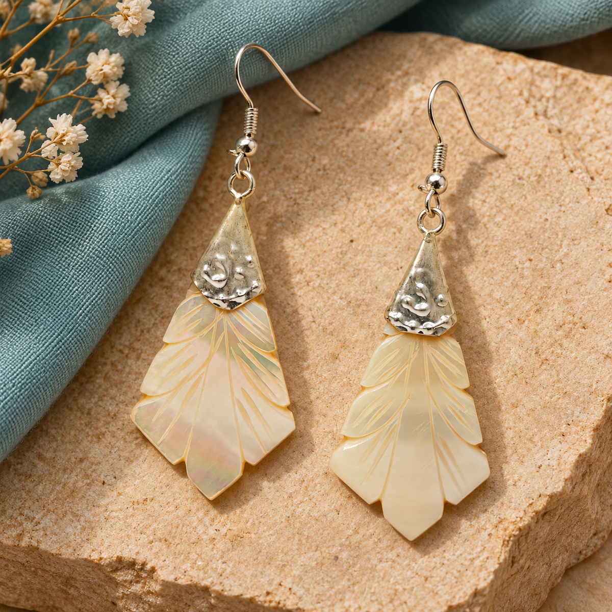 Ivana Ivory Carved Fan Earrings | MyJhumki