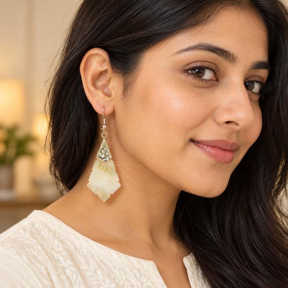 Ivana Ivory Carved Fan Earrings | MyJhumki