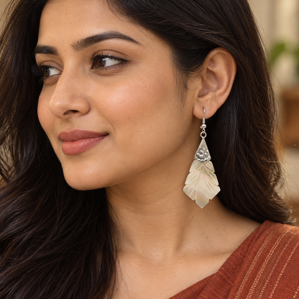 Ivana Ivory Carved Fan Earrings | MyJhumki