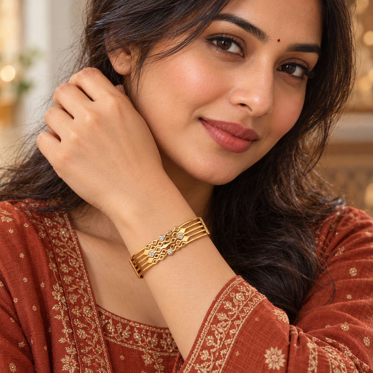 Jaalika Diamond Lattice Gold Bracelet | MyJhumki