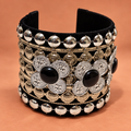 Kaali Pushp Black Silver Floral Cuff Bracelet | MyJhumki