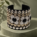 Kaali Pushp Black Silver Floral Cuff Bracelet | MyJhumki