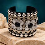 Kaali Pushp Black Silver Floral Cuff Bracelet | MyJhumki
