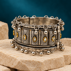 Kanak Teardrop Panel Oxidised Cuff Bracelet | MyJhumki