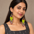 Kiara Lime Green Beaded Fringe Earrings | MyJhumki